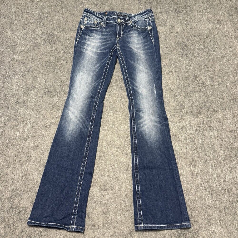 Miss Me JP6127B Bootcut Jeans Size 27 Blue Rhinestone Embellished Cross Pocket